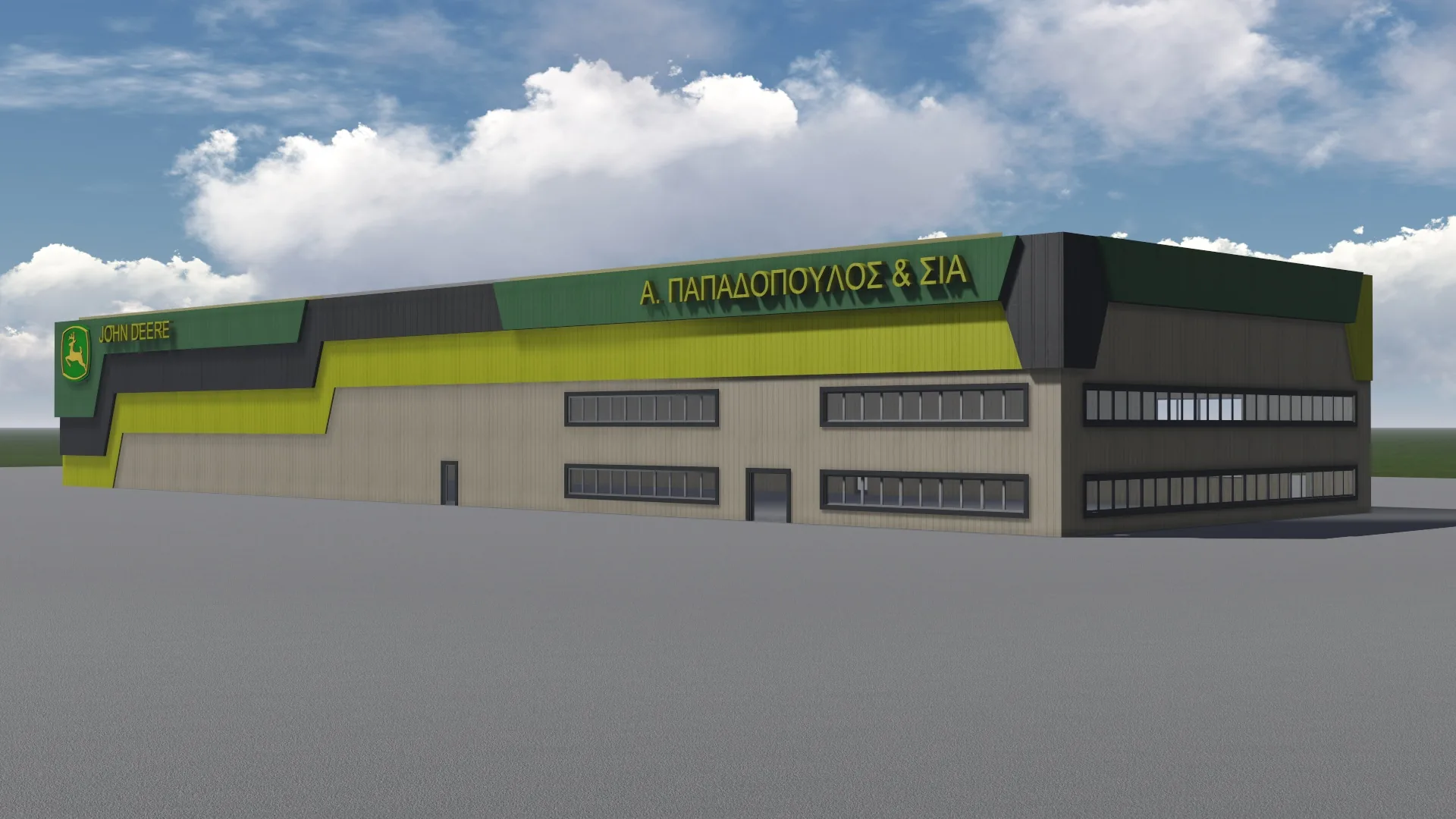 Rekonstruktion der John-Deere-Ausstellungsfassade in Alexandroupoli - Alexandroupolis, Thrakien, Griechenland