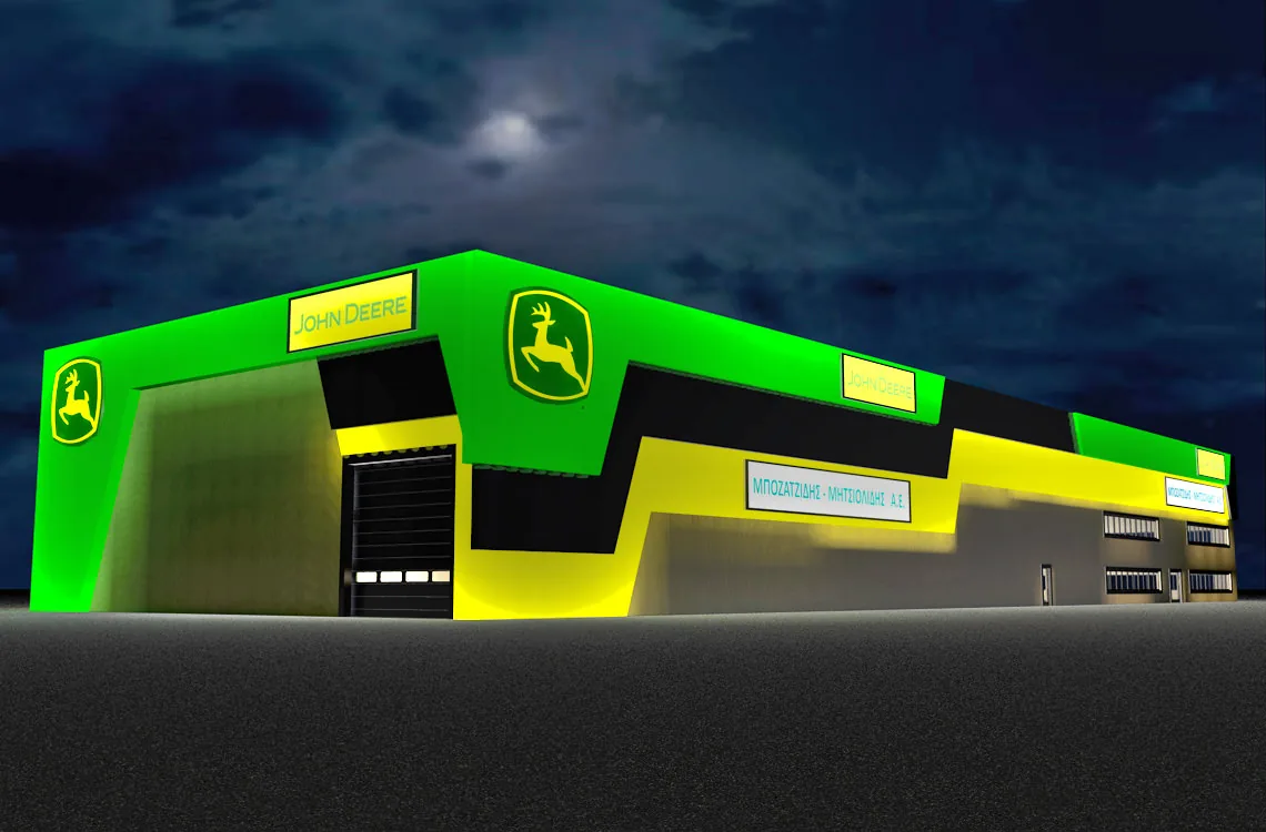 Rekonstruktion der John-Deere-Ausstellungsfassade in Alexandroupoli - Alexandroupolis, Thrakien, Griechenland